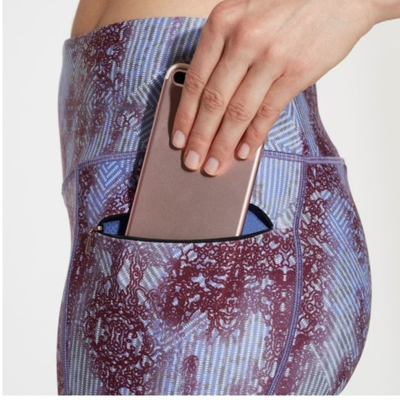 Calia by Carrie CALIA Essentials Purple Printed Zipper Pocket Leggings - Picture 5 of 10